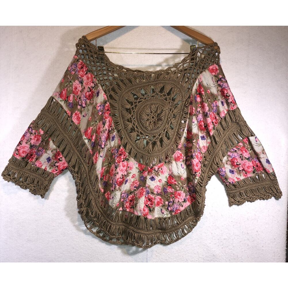 Selfie Couture by Trendology Top Boho Hippie Floral Crochet Detail Womens Sz M?